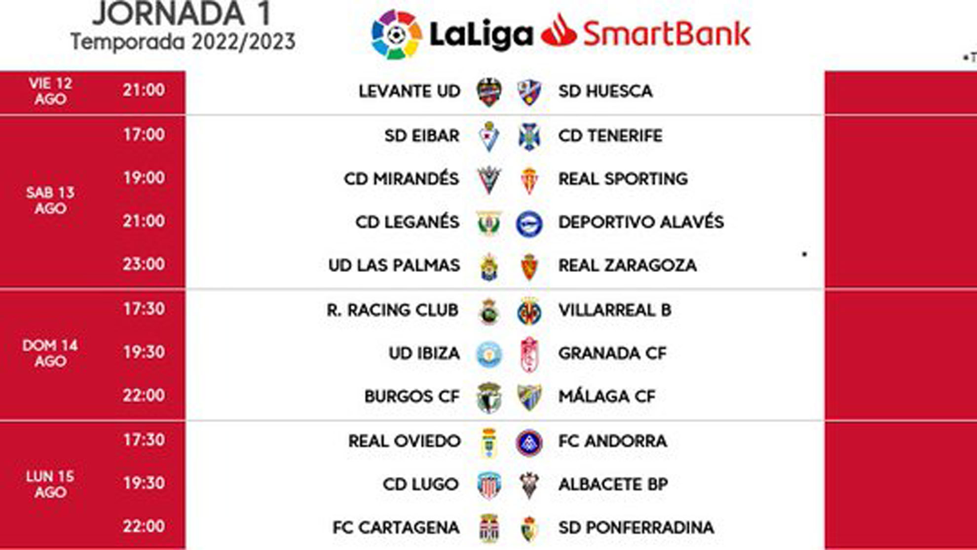 El Levante-Huesca abre la Liga en Segunda el viernes 12 de agosto
