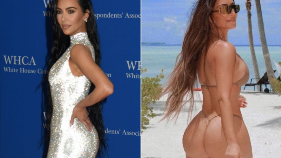 Dos imágenes de Kim Kardashian en las que se aprecian la diferencia del tamaño de sus glúteos.