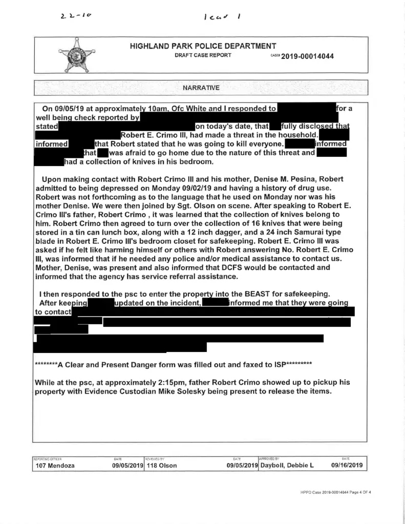 A report issued in 2019 by the Highland Park Police Department