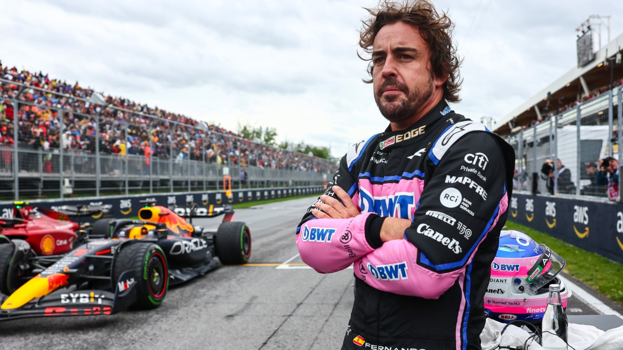 Alonso, en la parrilla del Gran Premio de Canadá, donde logró salir segundo.