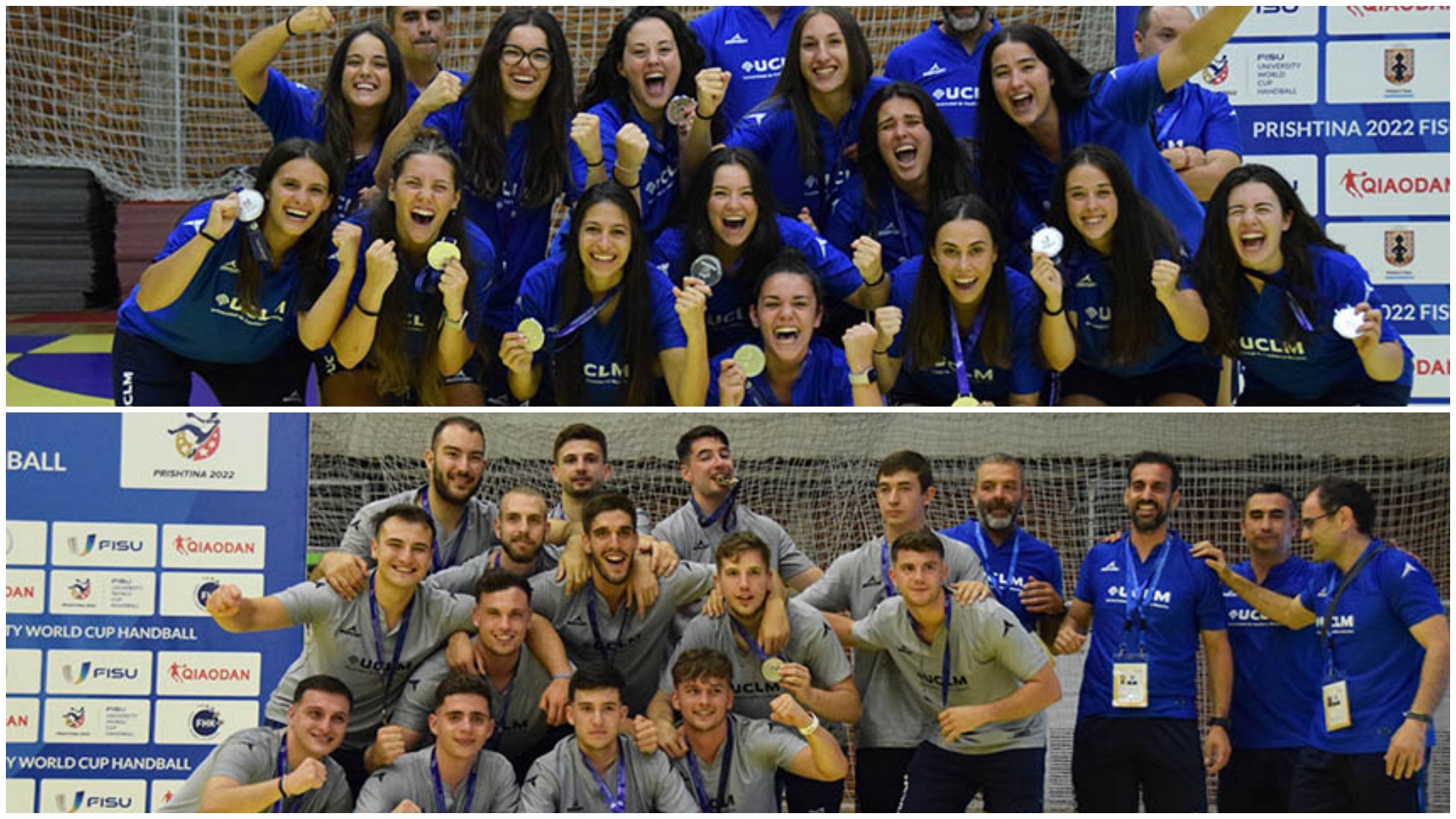 Los equipos femenino y masculino de la UCLM, con sus medallas /