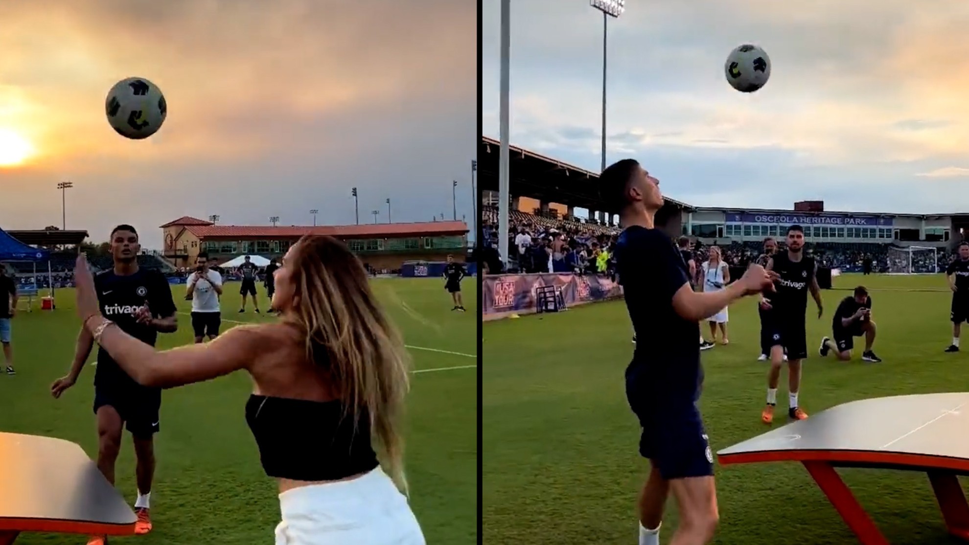 Freestyler Natalia Guitler puts on a Teqball masterclass for Chelsea players