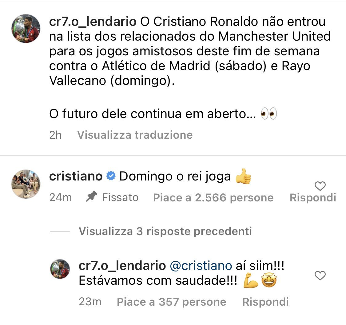 Comentario de Cristiano Ronaldo en sus redes