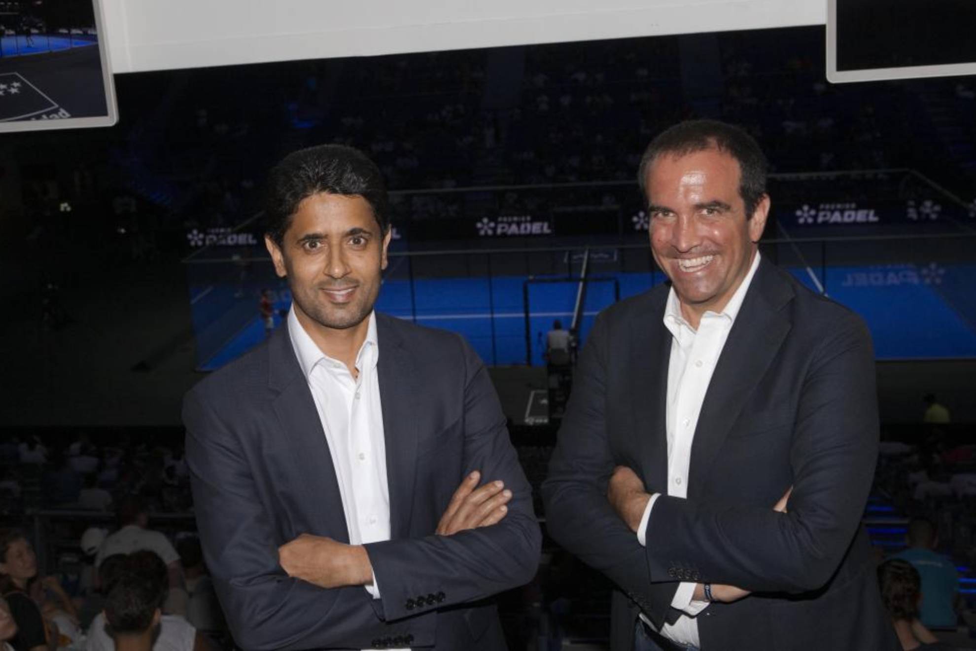 Nasser al Khelaifi y Luigi Carraro posan para MARCA en el torneo Madrid Premier Padel en el Wizink . G. MARTÍNEZ