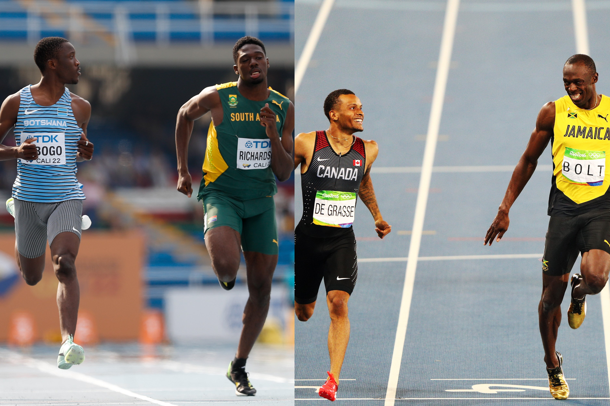 Tebogo mira a Nkrumie  como Bolt miró a De Grasse / Twitter: World Athletics.