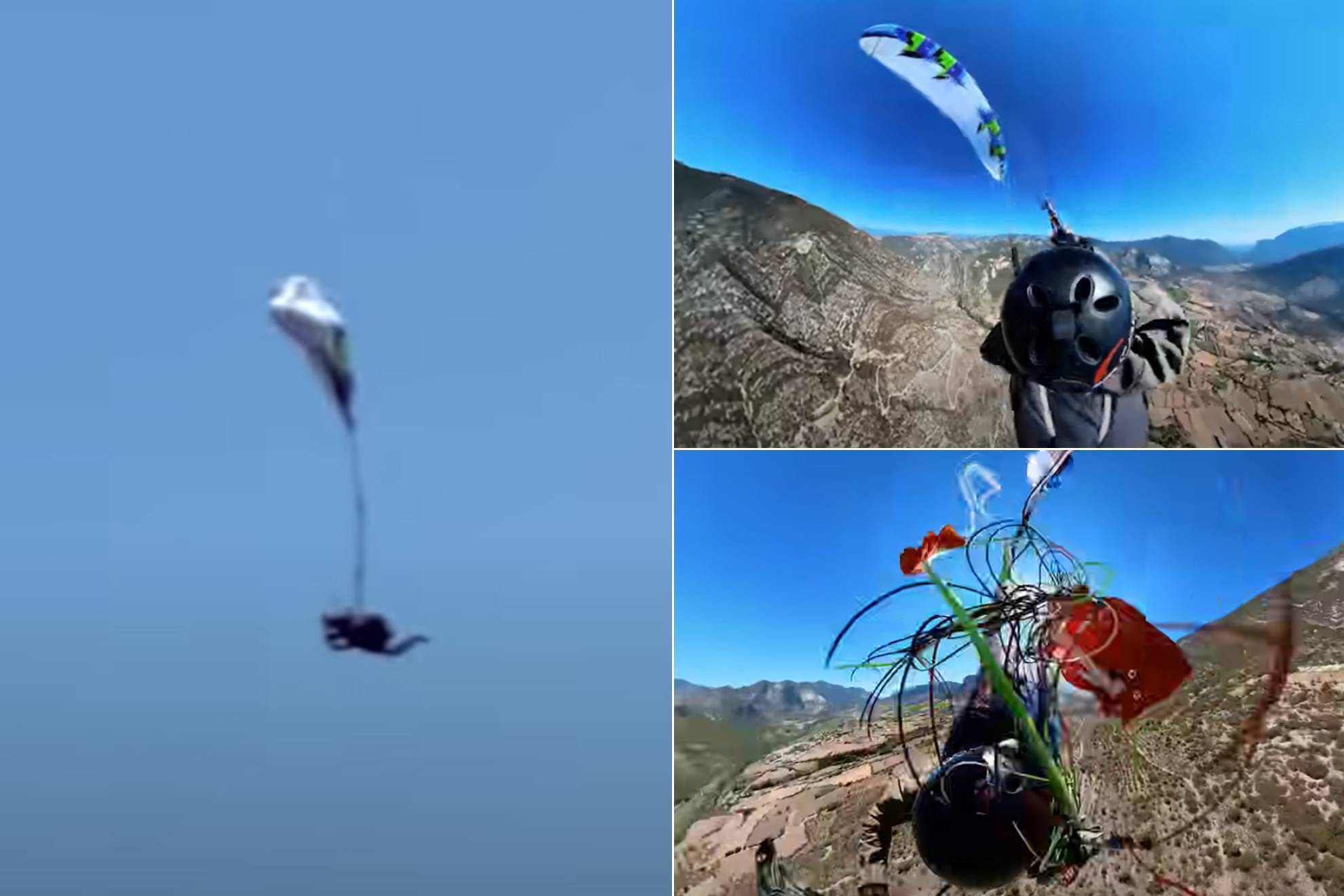 Un parapentista extremo se enreda con su paracaídas... y salva su vida en el último segundo