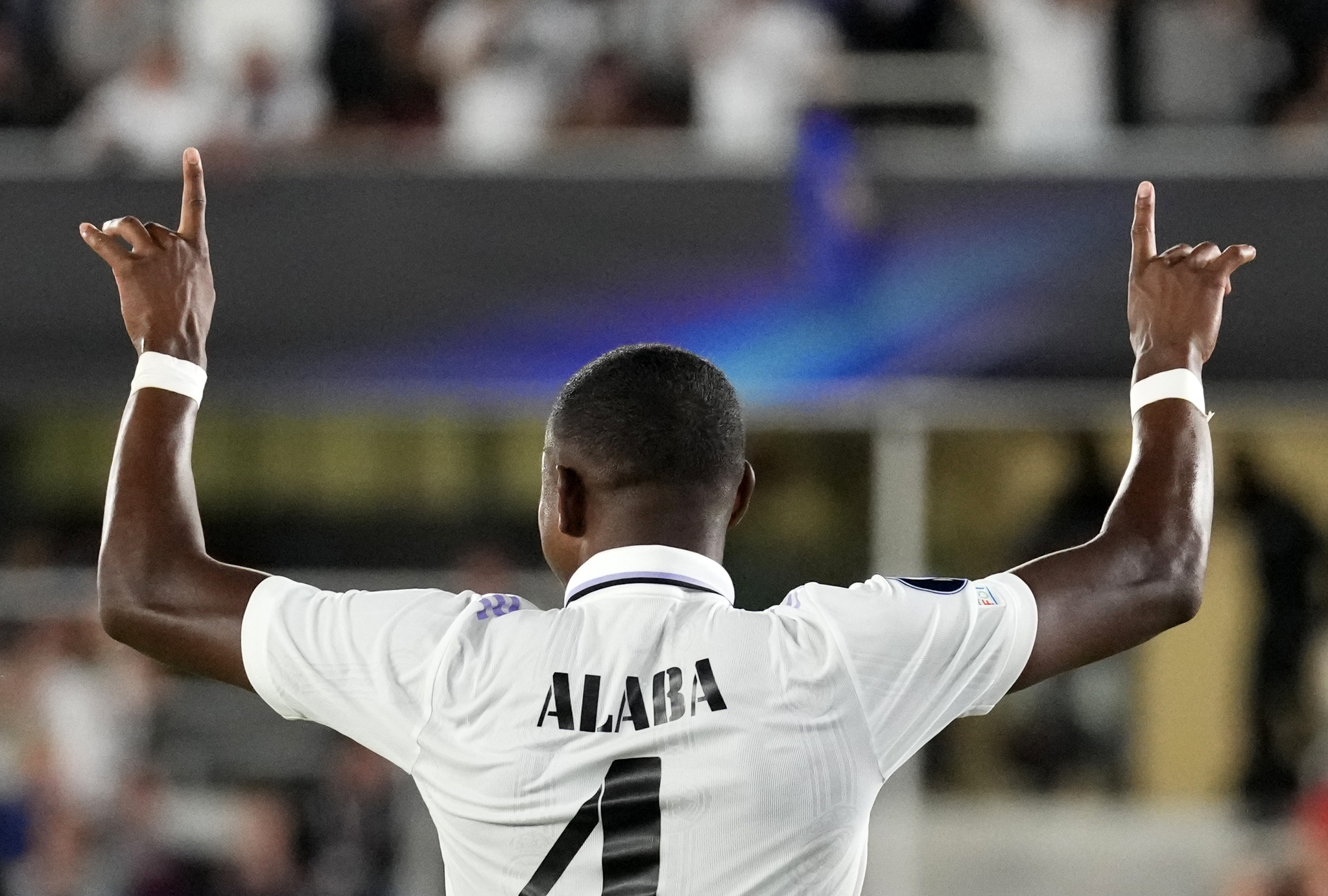 Real Madrid's David Alaba celebrates after scoring his side's opening goal