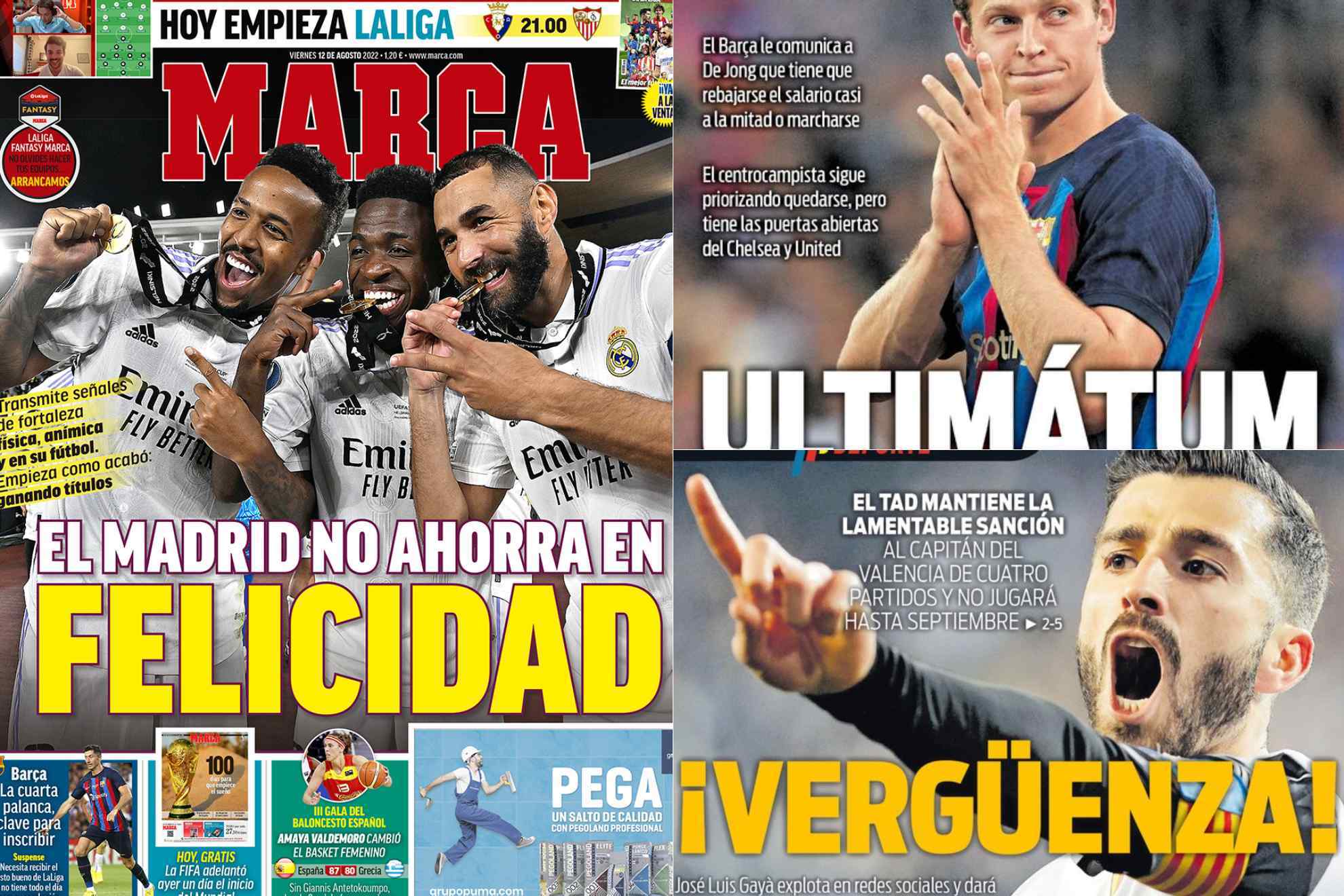 Las portadas: El Madrid no ahorra en felicidad, en Valencia hablan de vergüenza...