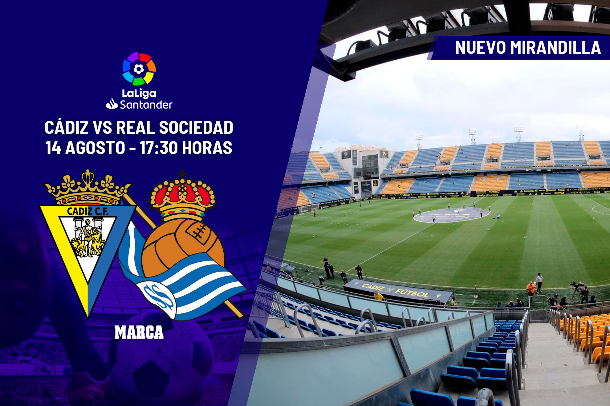 Cádiz CF - Real Sociedad: Horario, canal y dónde ver hoy en TV el partido de la jornada 1 de Primera División