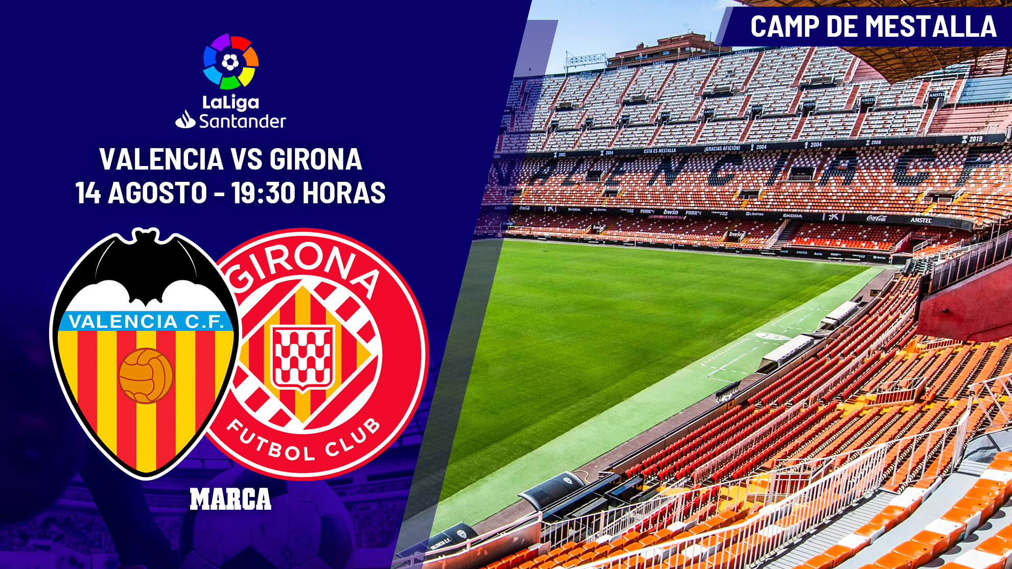 Valencia CF - Girona FC: Horario, canal y dónde ver hoy en TV el partido de la jornada 1 de Primera División