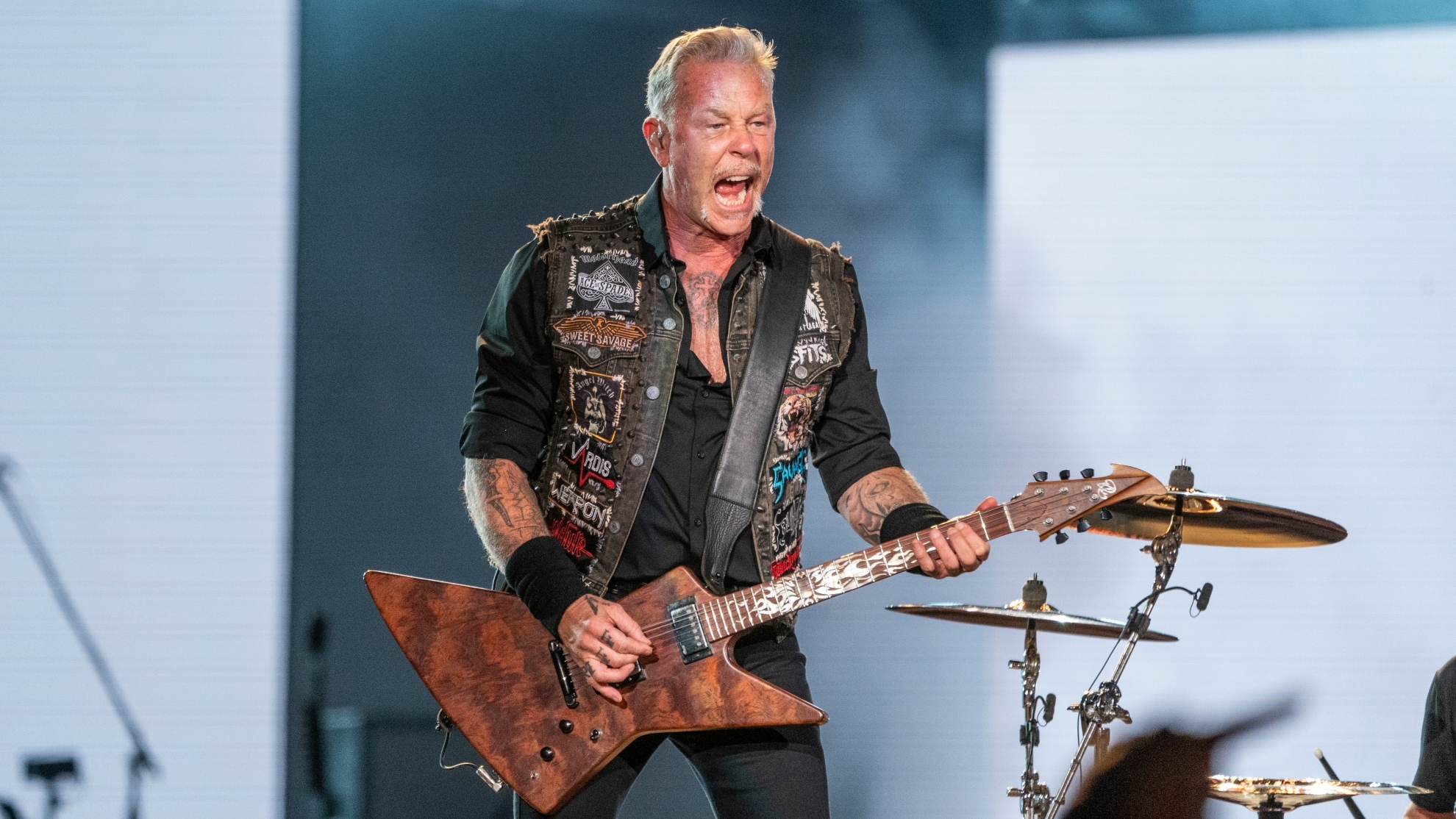 James Hetfield of Metallica performs at the Lollapalooza Music Festival in Chicago on July 28, 2022. Metallica, Mariah Carey and The Jonas Brothers will headline a free concert in New York's Central Park to mark the 10th anniversary of the Global Citizen Festival on Sept. 24.