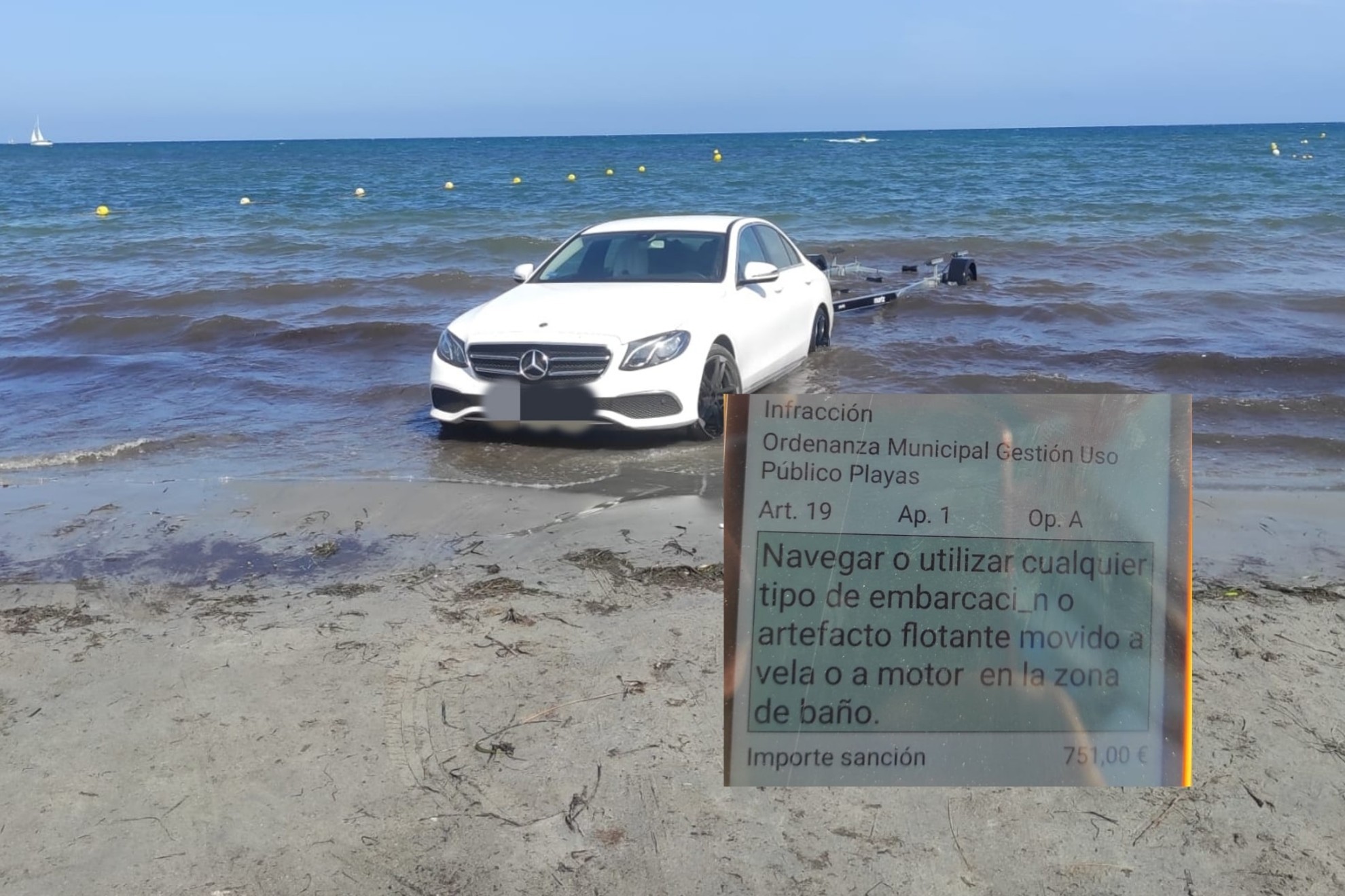 Mercedes - Santa Pola - playa - aparcado - policia local santa pola - multa