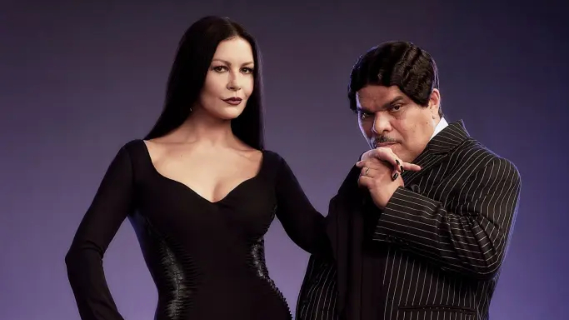 Catherine Zeta-Jones and Luis Guzmán as Morticia and Gómez Addams in "Wednesday"