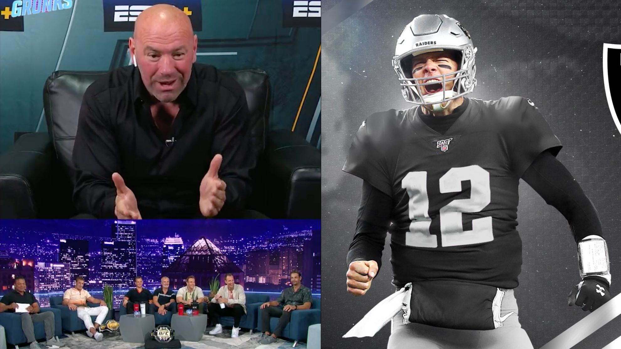 Dana White talks about the deal that he orchestrated in 2020. What Tom Brady (right) would have looked like in a Raiders uniform.