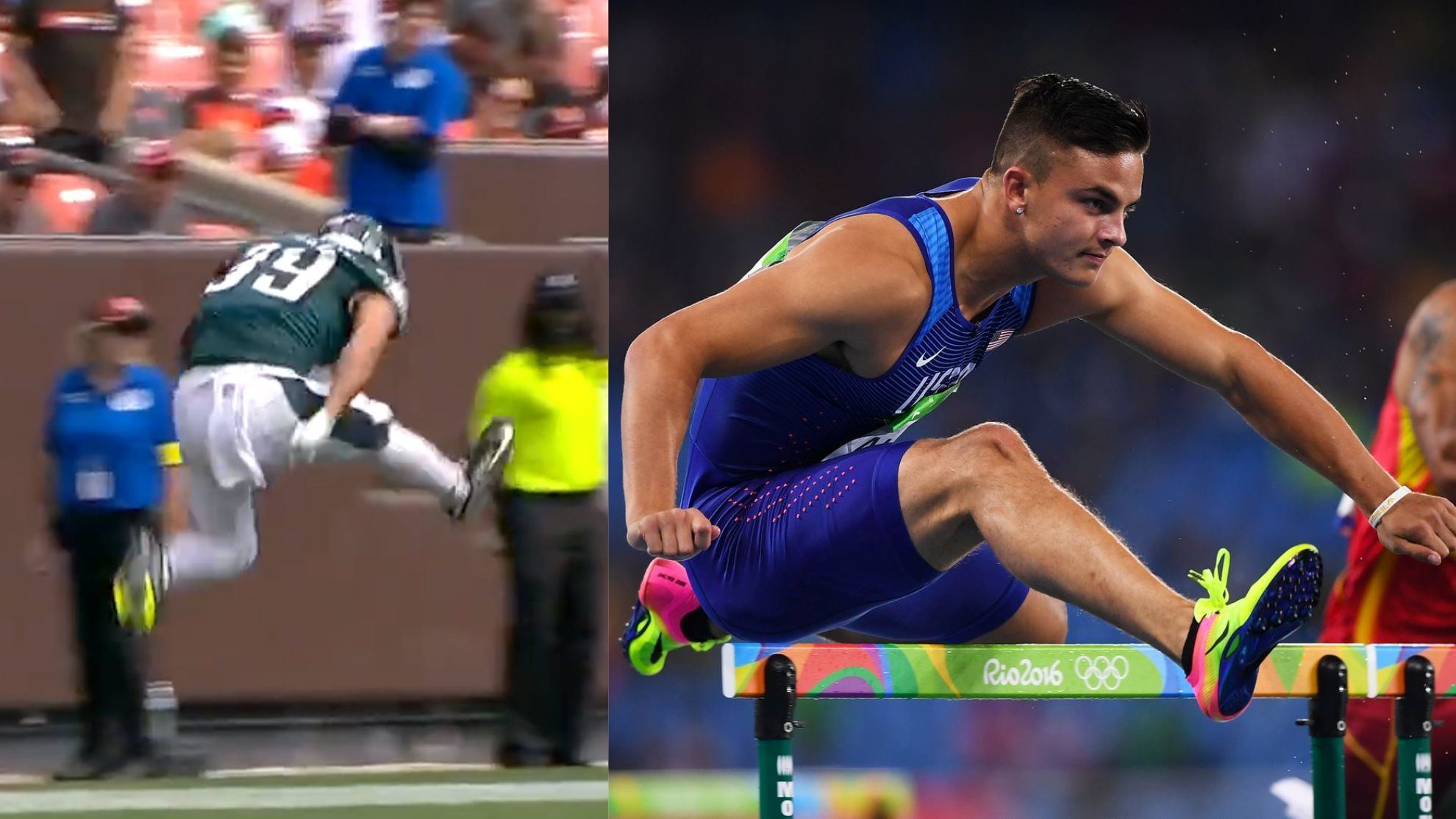 Devon Allen performed a hurdling celebration after he was able to showcase his speed and made a 55-yard touchdown.