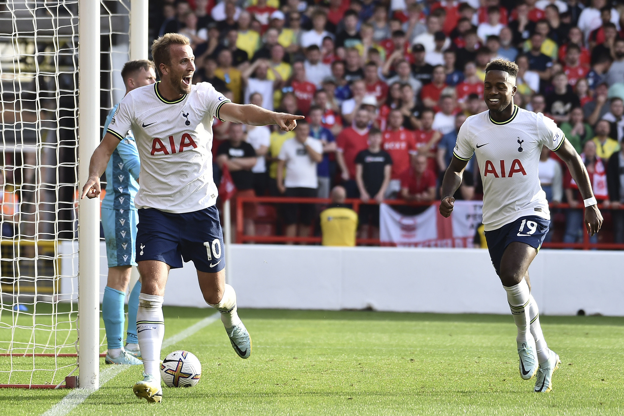 Tottenham's Harry celebrates scoring against Nottingham Forest and Tottenham Hotspur