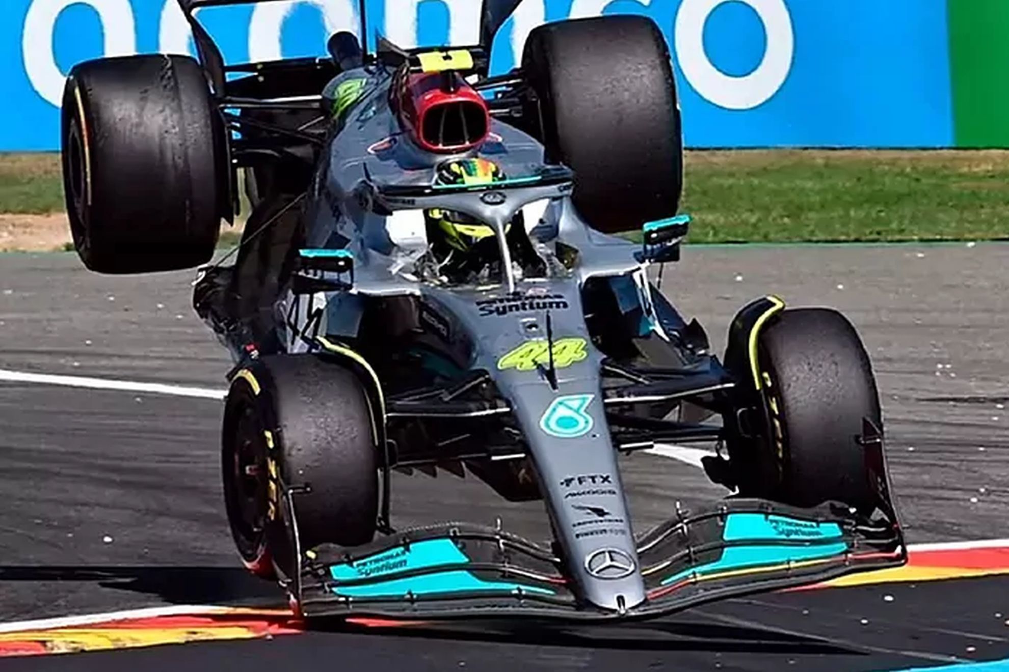 Lewis Hamilton after colliding with Fernando Alonso