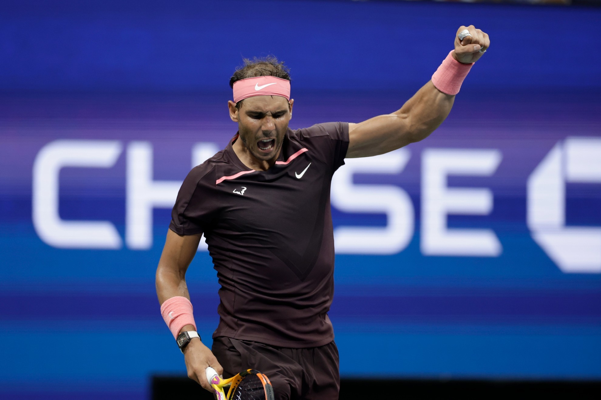 Rafael Nadal celebrates after winning his match against Richard Gasquet. / AP