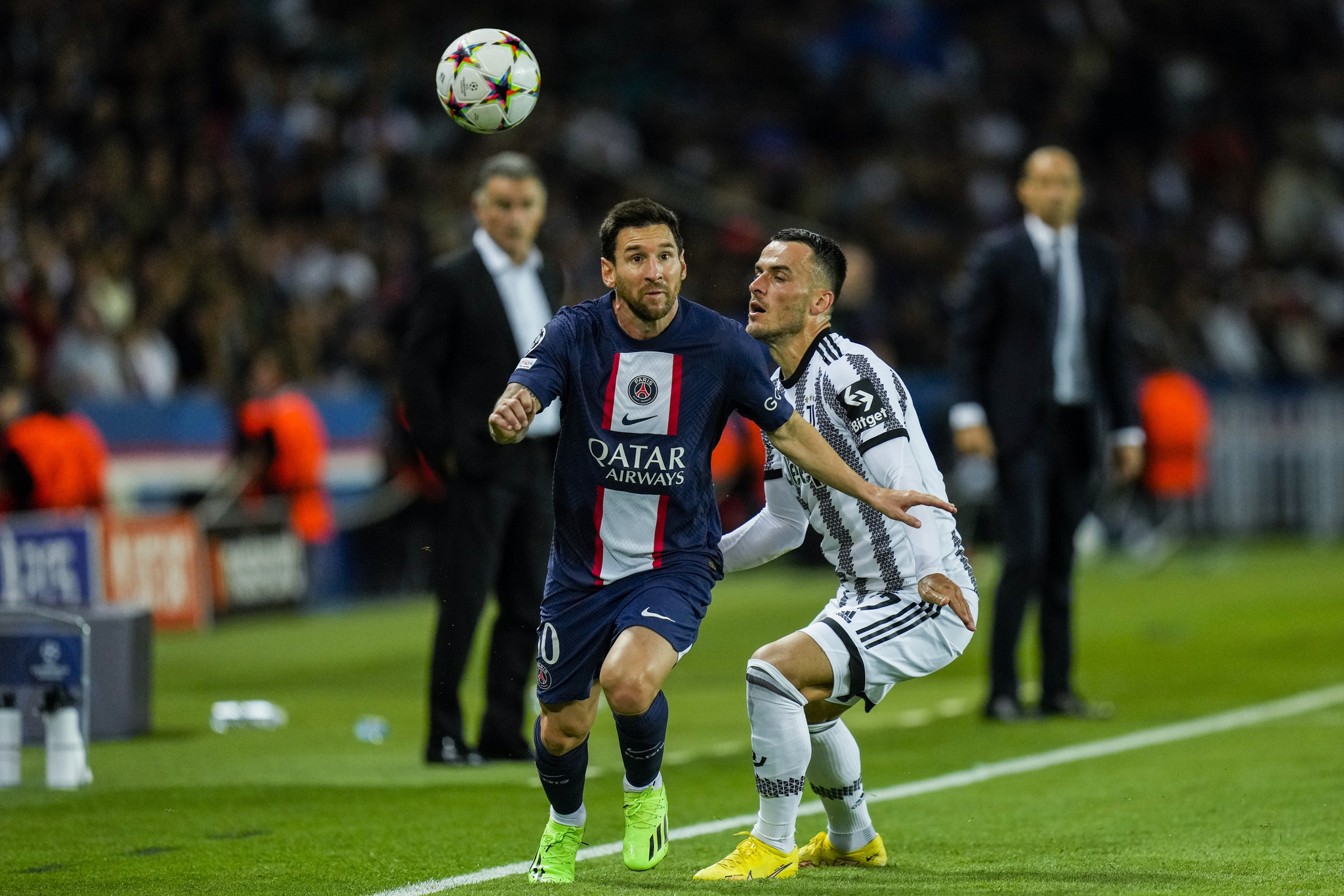PSG's Lionel Messi against Juventus' Filip Kostic