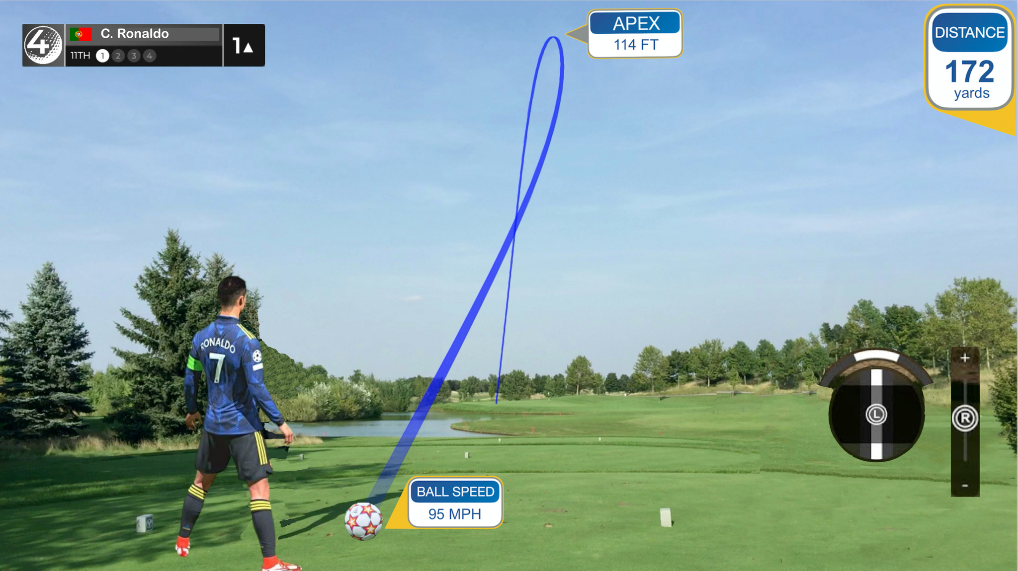 Cristiano Ronaldo gets ready to take a tee shot in a mockup of what FootGolf could look like on EA Sports FIFA23. - MARCA