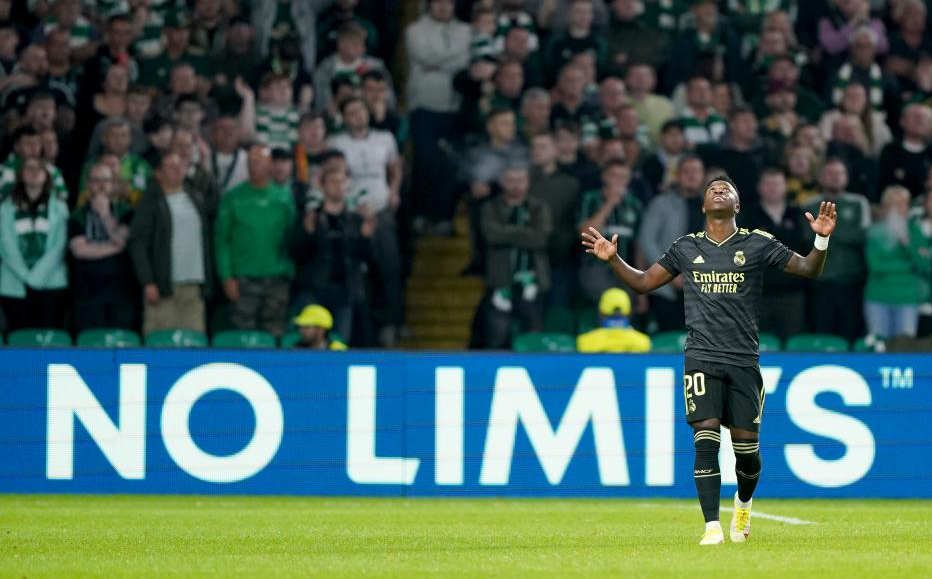 Vincius celebra su gol ante el Celtic Glasgow. GETTY