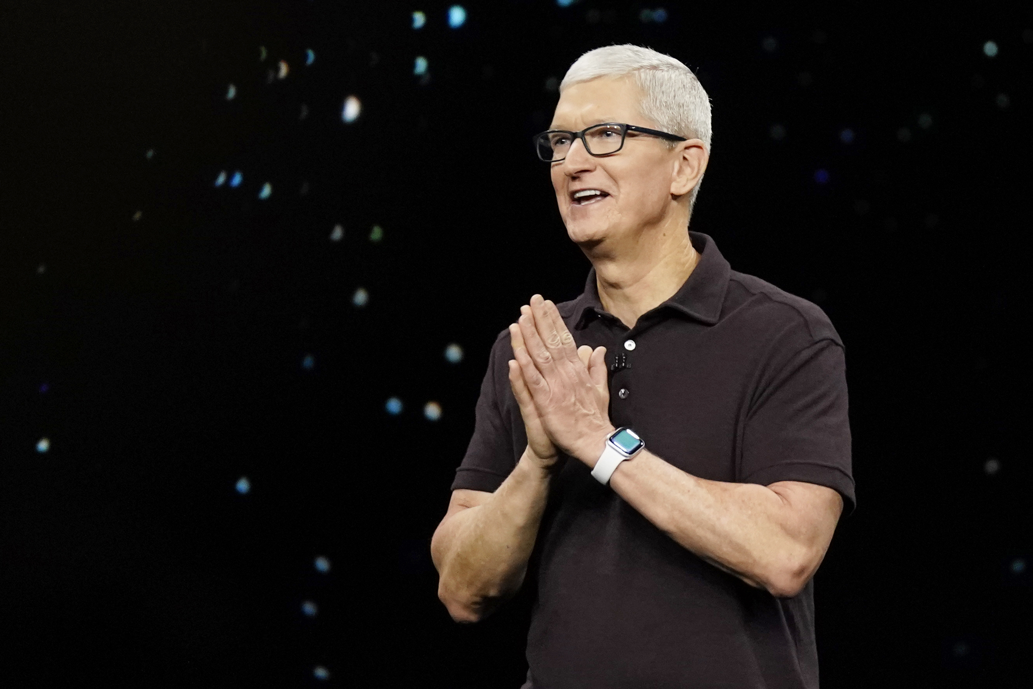 Tim Cook, Apple CEO, speaking at the event. -AP Photo