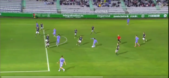 Imagen del primer gol anulado al Castilla ante el Racing de Ferrol.