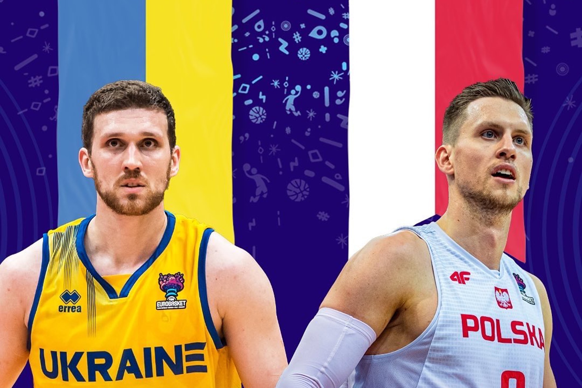 Mykhailiuk, jugador de Ucrania, y Ponitka, jugador de Polonia | @eurobasket