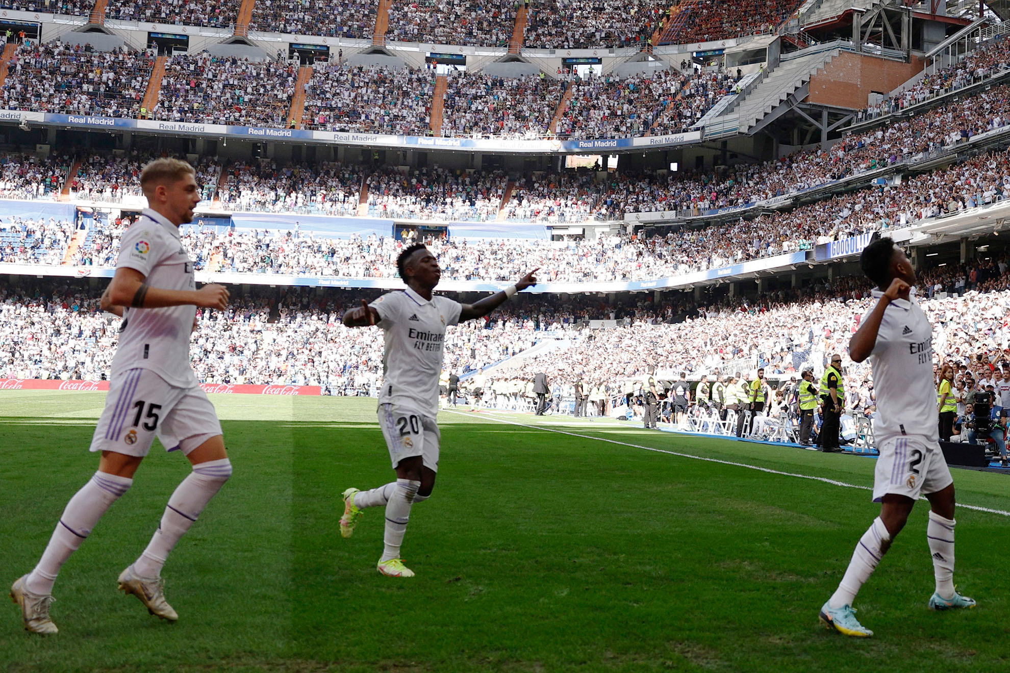 Vinicius comandó la goleada del Madrid junto con Rodrygo y Valverde. | Reuters