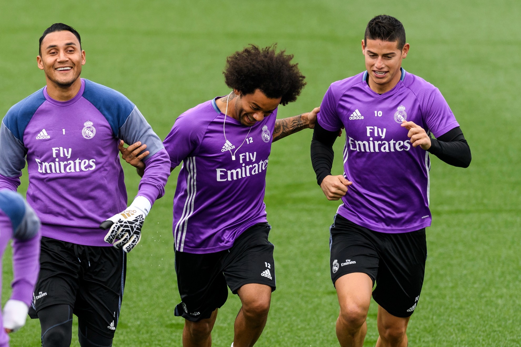 Keylor Navas, Marcelo y James durante un entrenamiento del Real Madrid en 2016 / Diego G. Souto