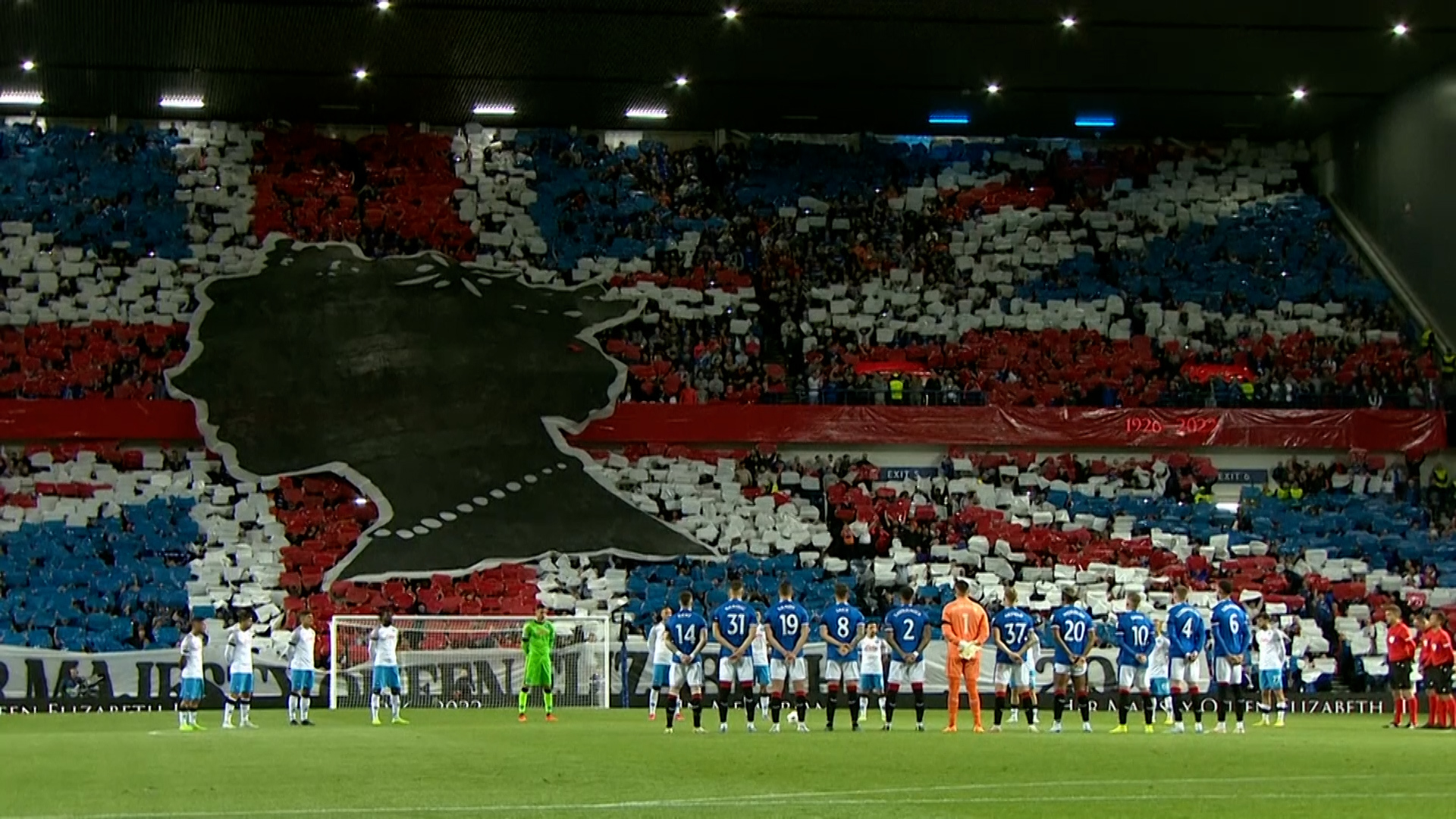 Rangers touching tribute to Queen Elizabeth during Champions League