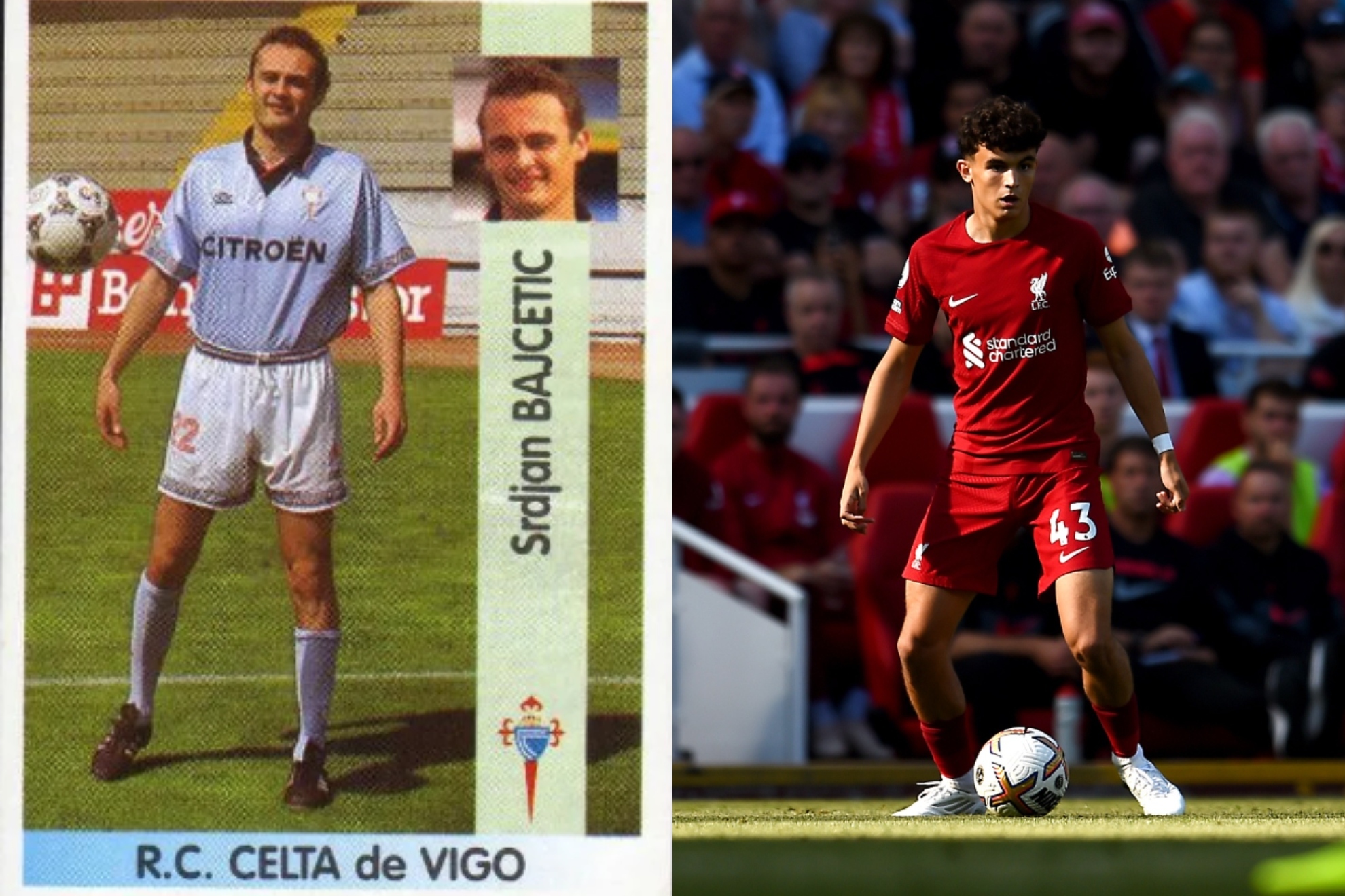 Srdjan y Stefan Bajcetic, padre e hijo, con Celta y Liverpool. Instagram