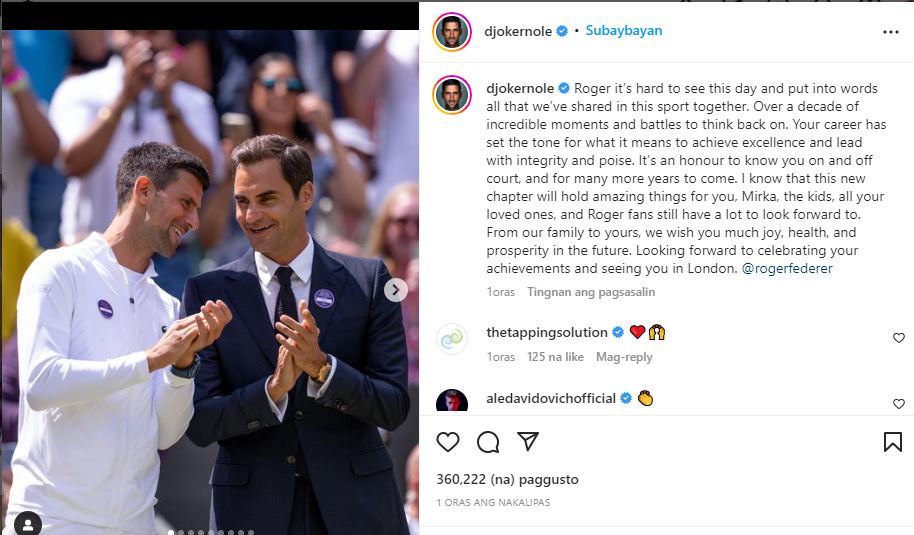 Djokovic: "Federer estableci el ejemplo de lo que es la excelencia"