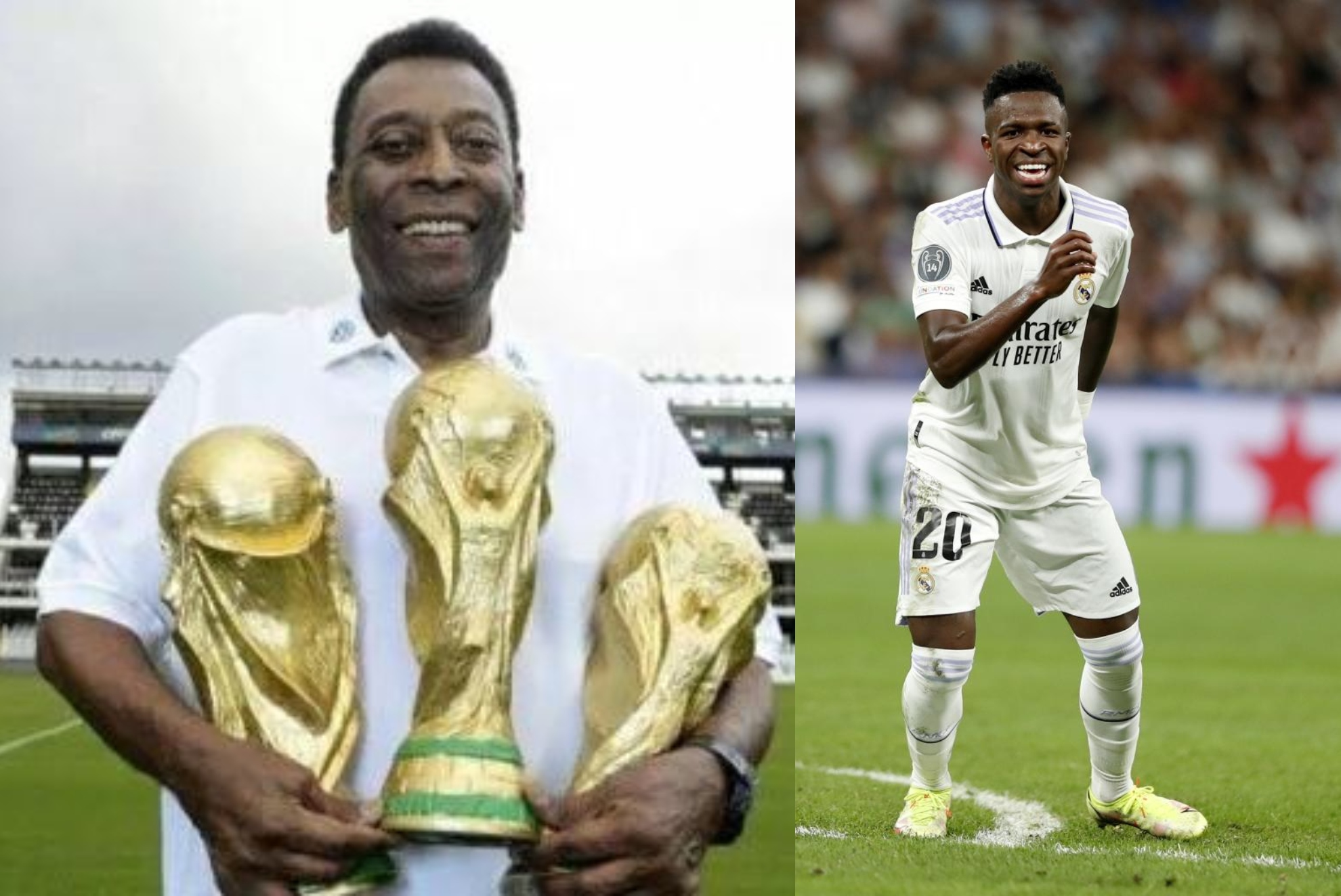 Un montaje con una imagen de Pelé y otra de Vinicius.