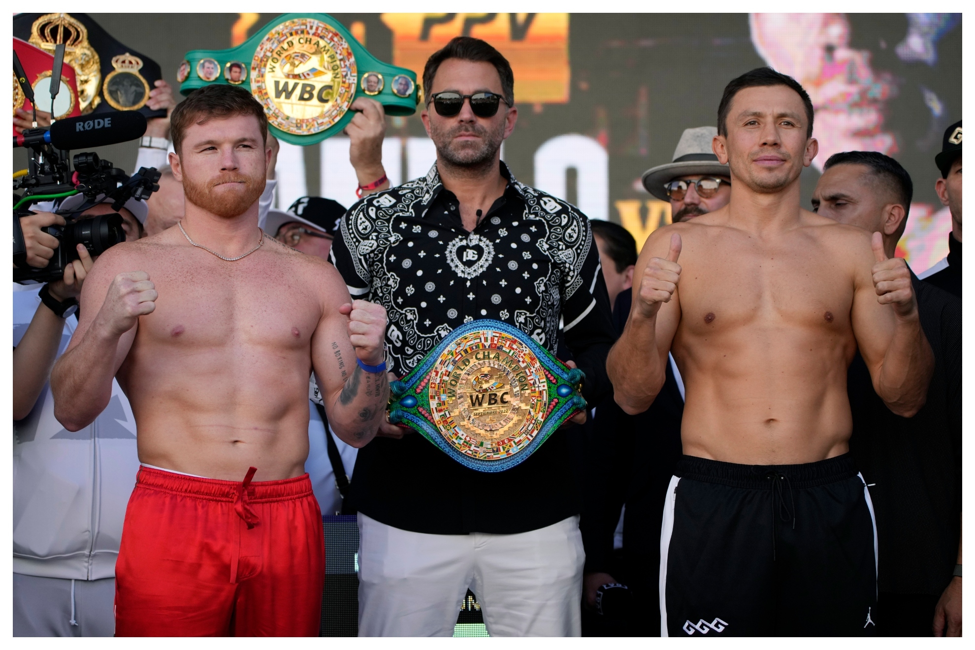 Canelo and Golovkin and Eddie Hearn / AP