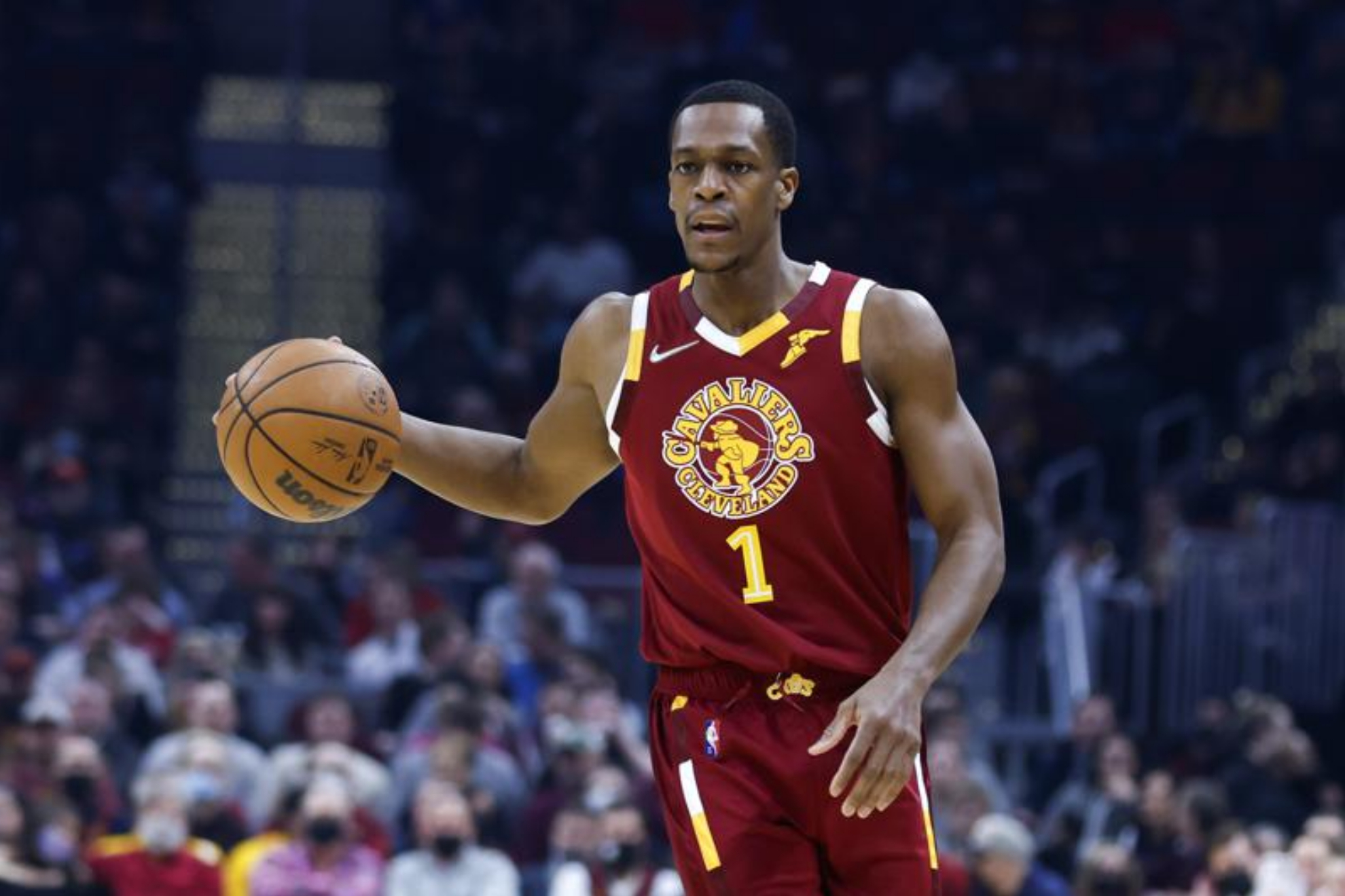 Rajon Rondo playing for the Cleveland Cavaliers. - AP Photo/Ron Schwane