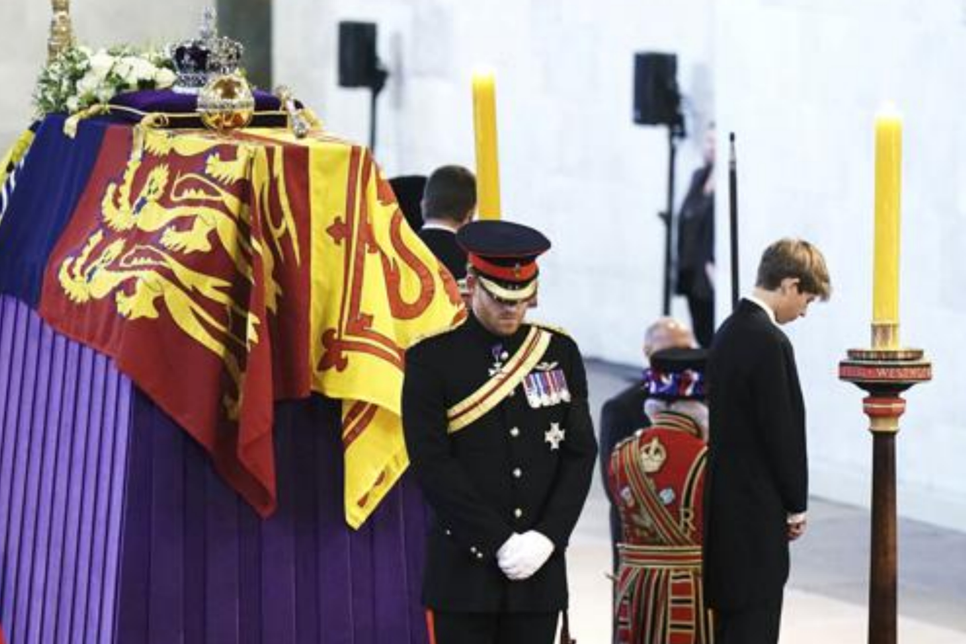 Prince Harry stands by the coffin of Queen Elizabeth II at Palace of Westminster - Aaron Chown/Pool Photo via AP