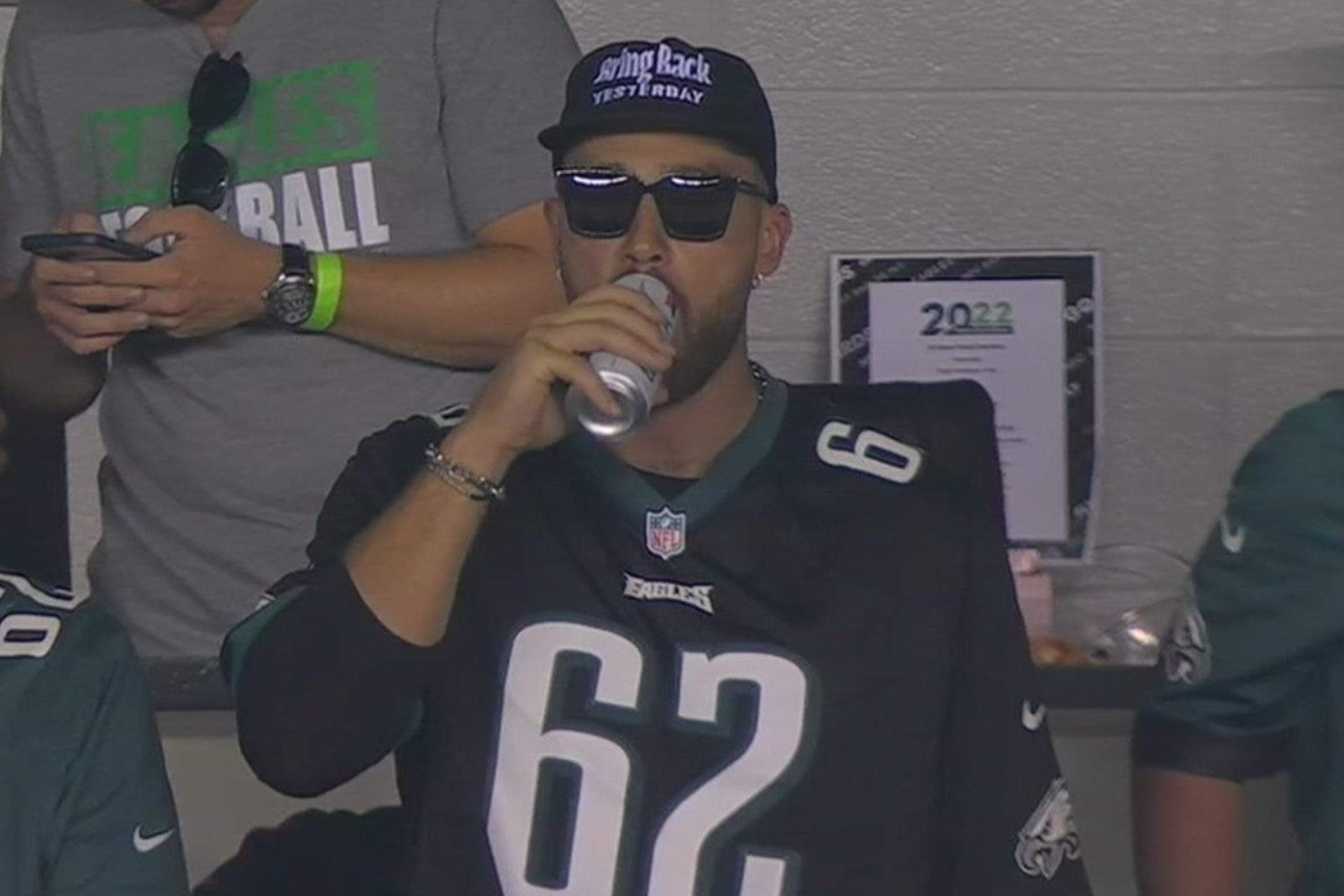 Chiefs star tight-end Travis Kelce was seen at Lincon Financial Field in an Eagles uniform and drinking beer. -ESPNMNF