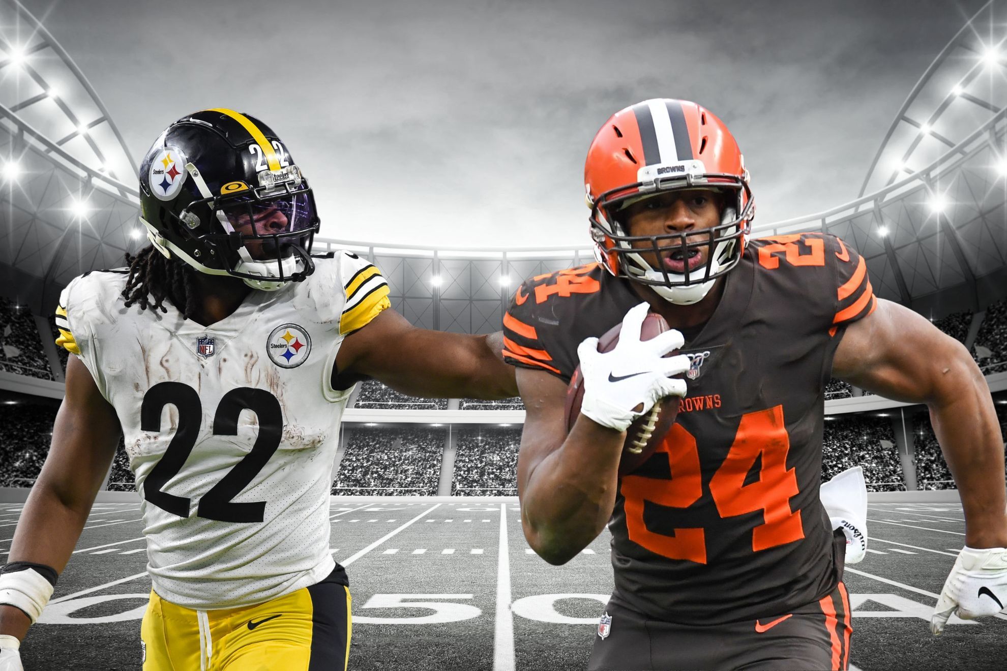 Najee Harris (left) had an underwhelming night, Nick Chubb however was the player to own for Thursday Night Football after a great performance. -MARCA