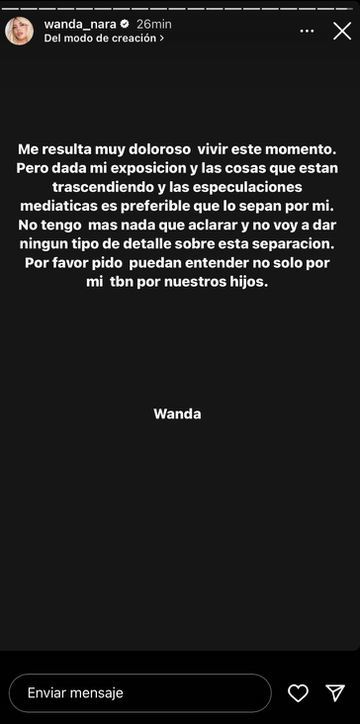 Wanda Nara publica en Instagram que se separa de Mauro Icardi