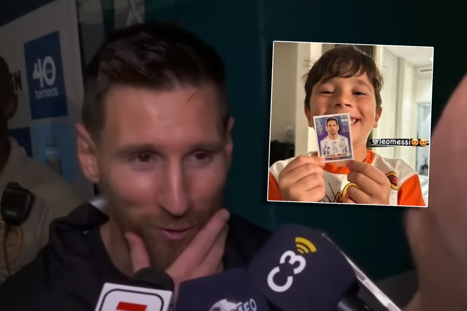 Messi reacciona a la foto viral de Mateo con su cromo