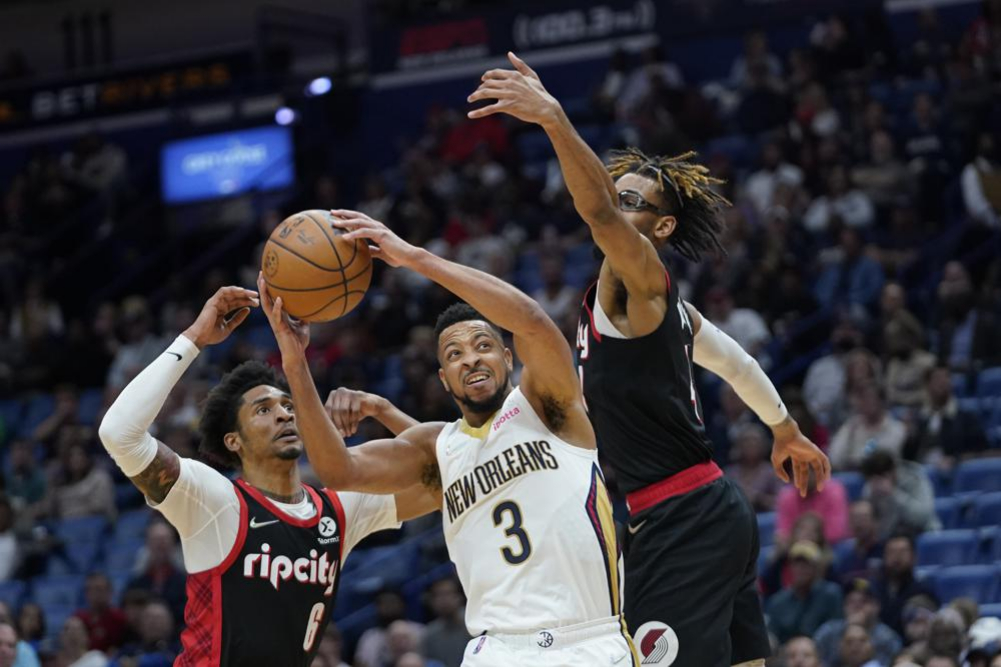 CJ McCollum playing for the New Orleans Pelicans. - AP Photo/Gerald Herbert