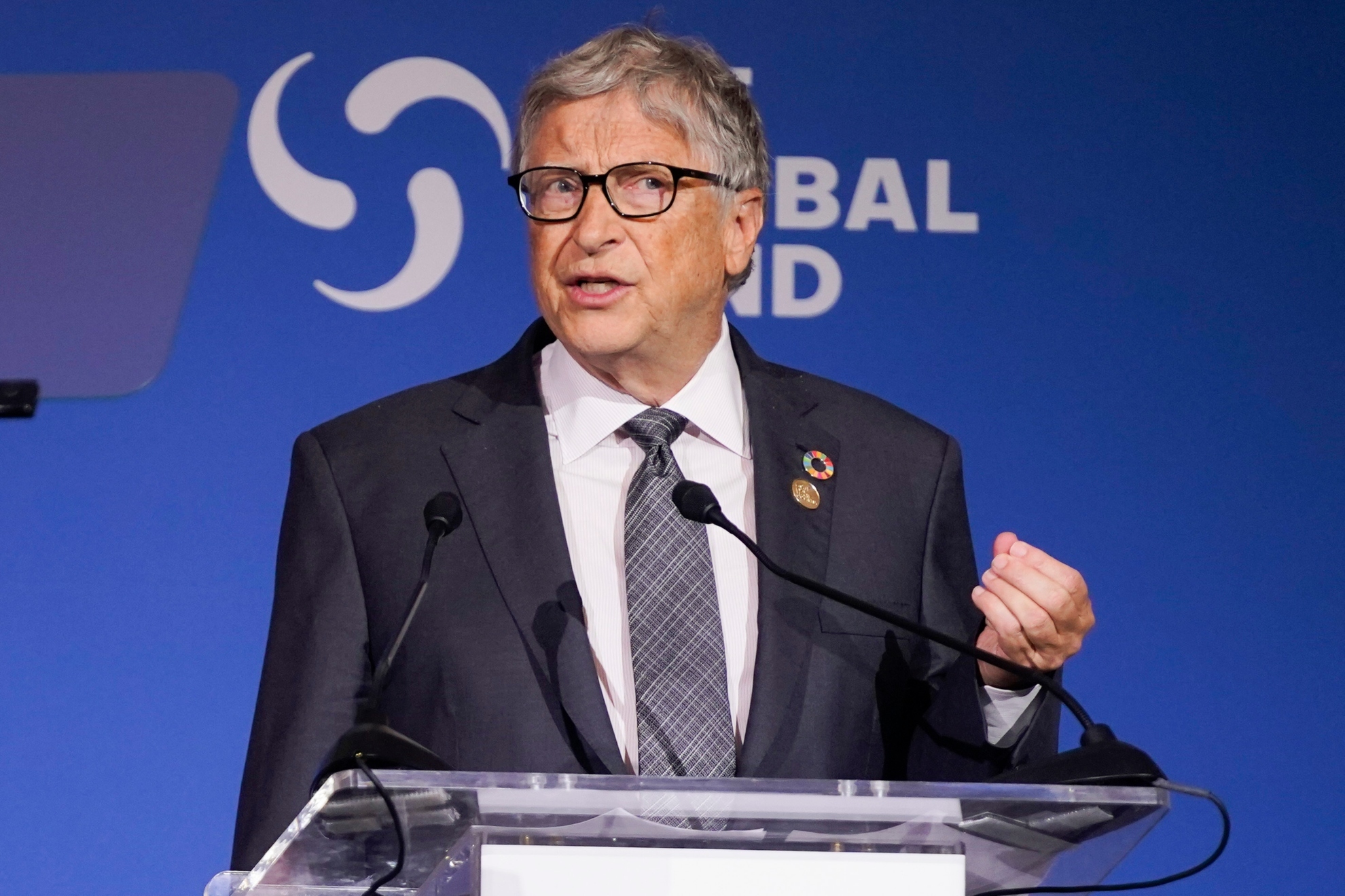 Bill Gates speaks during the Global Fund's Seventh Replenishment Conference, Wednesday, Sept. 21, 2022, in New York. / AP