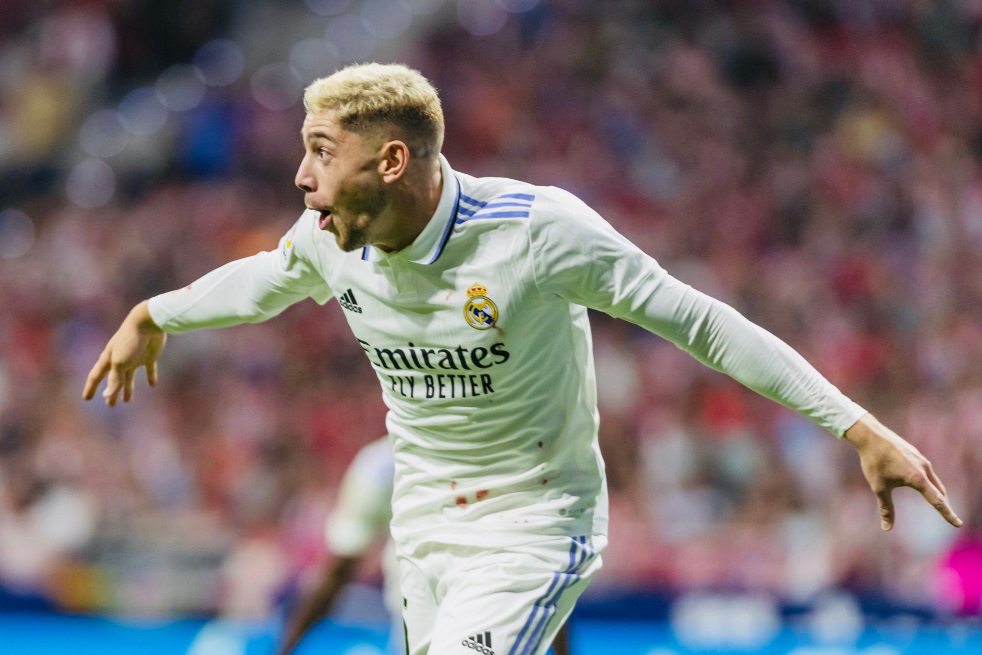 Valverde celebra un gol con el Real Madrid.