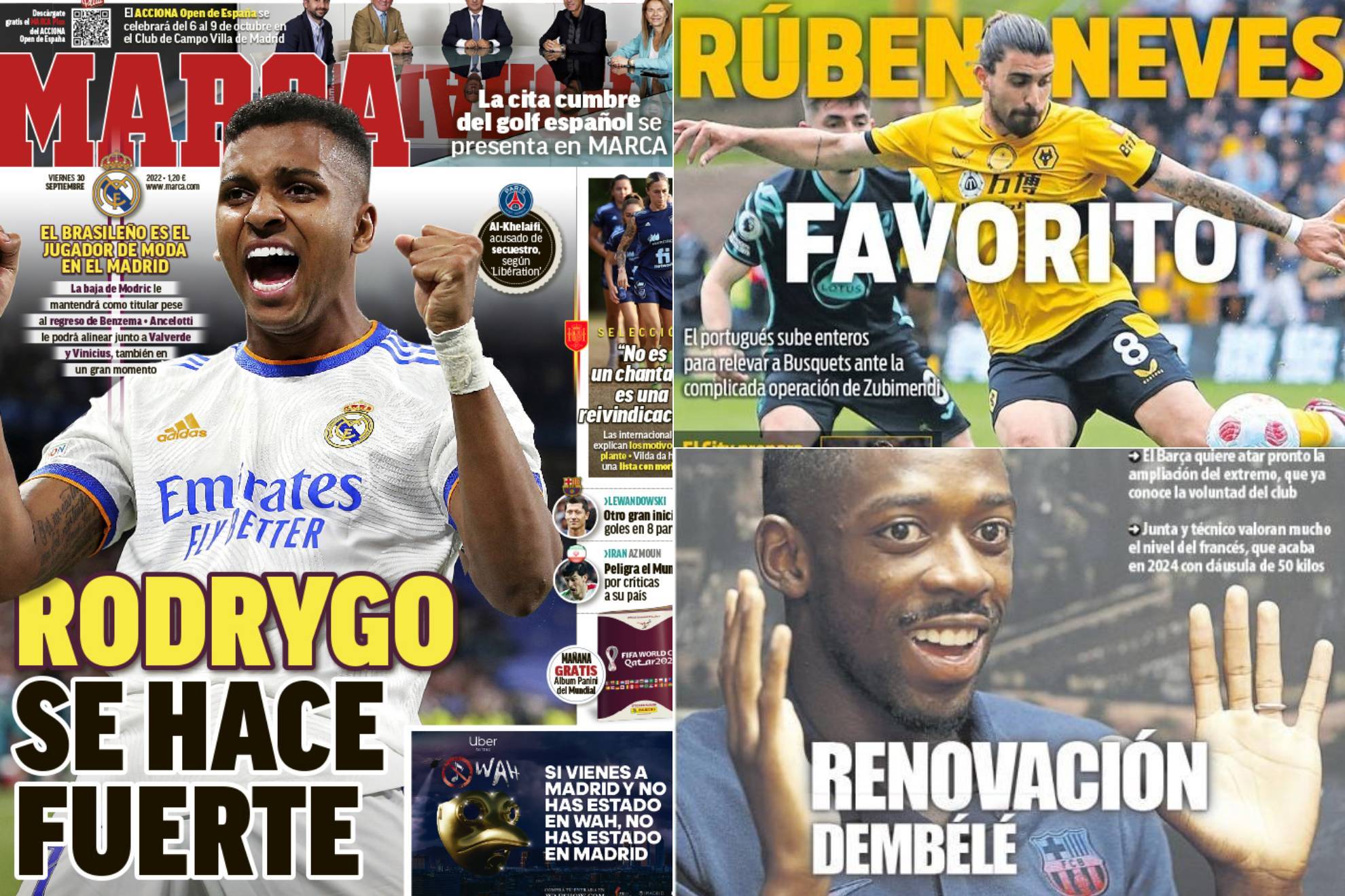 Así vienen las portadas del viernes: Rodrygo, Dembélé...