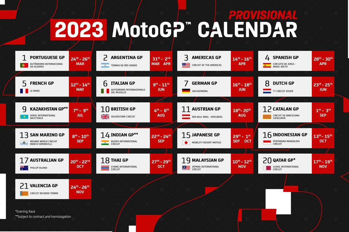 GP Tailandia MotoGP 2022 MotoGP ya tiene calendario para 2023 con 21