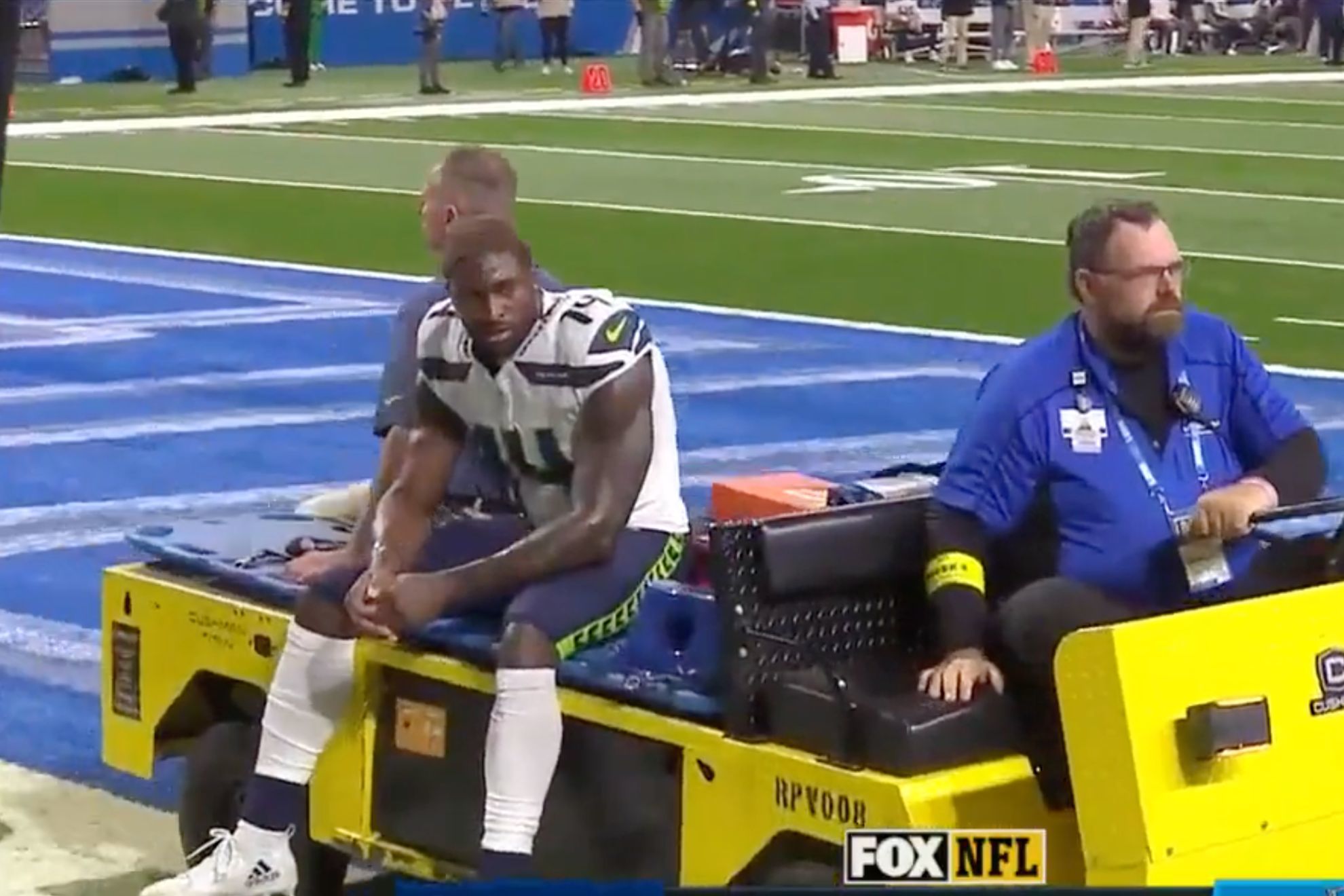 DK Metcalf put Seahawks fans into a panic when he was carted off during his team's game against the Lions. -FOX NFL