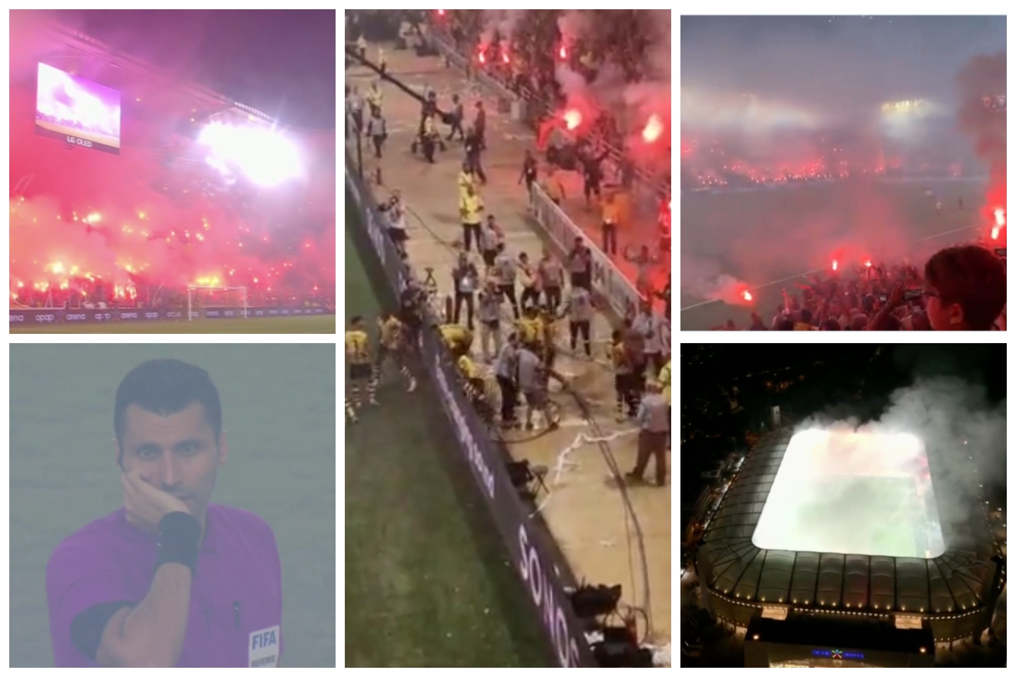 El humo de bengalas impide que arranque el primer partido del AEK Atenas en su nuevo estadio.
