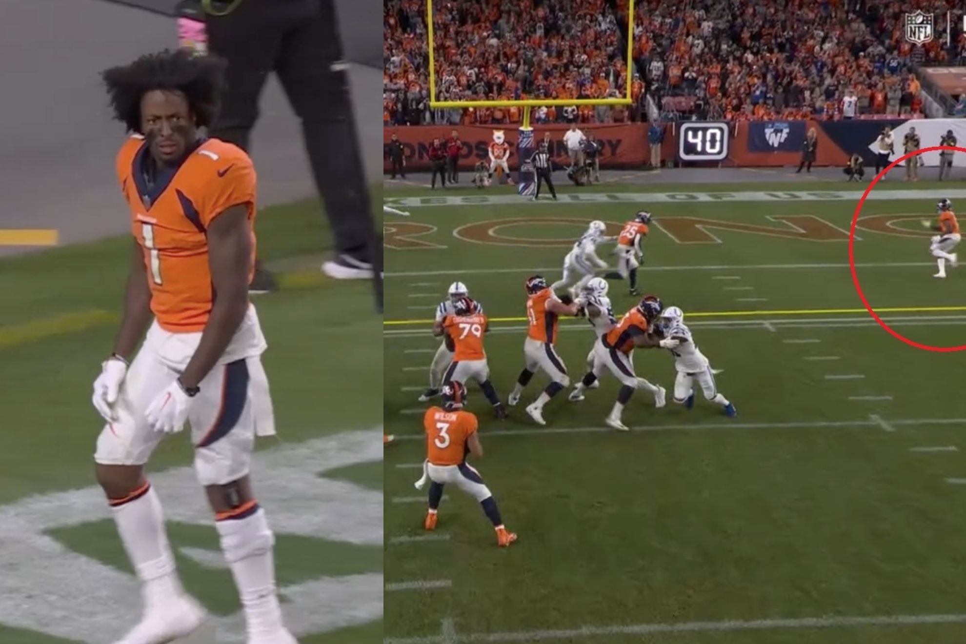 HK Hamler, angry to have been ignored after getting wide open on a short 4th and 1 call in Denver. - TNFP