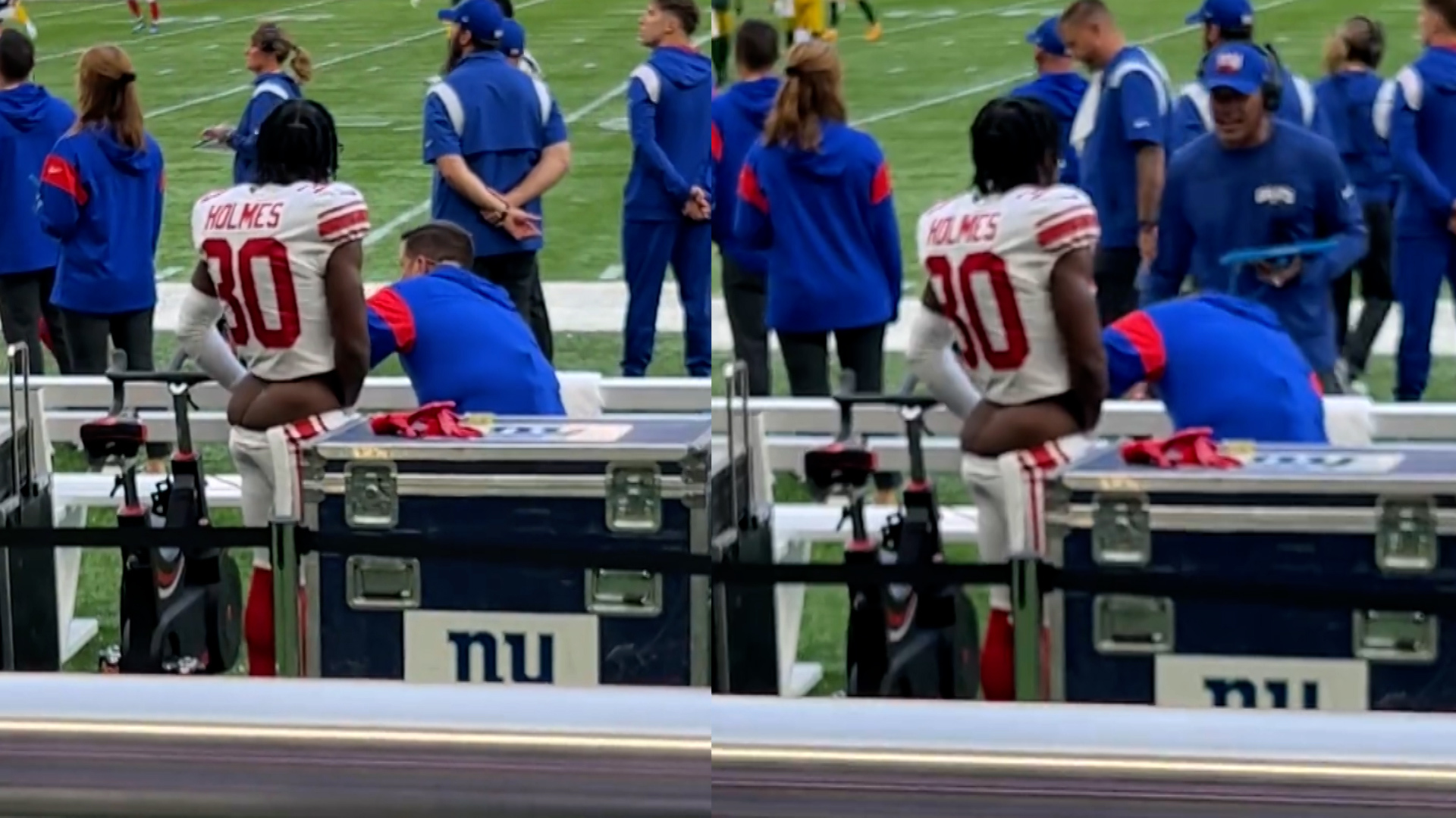 Darnay Holmes exposes his bum for treatment during London NFL game, it looks weirdly sexual